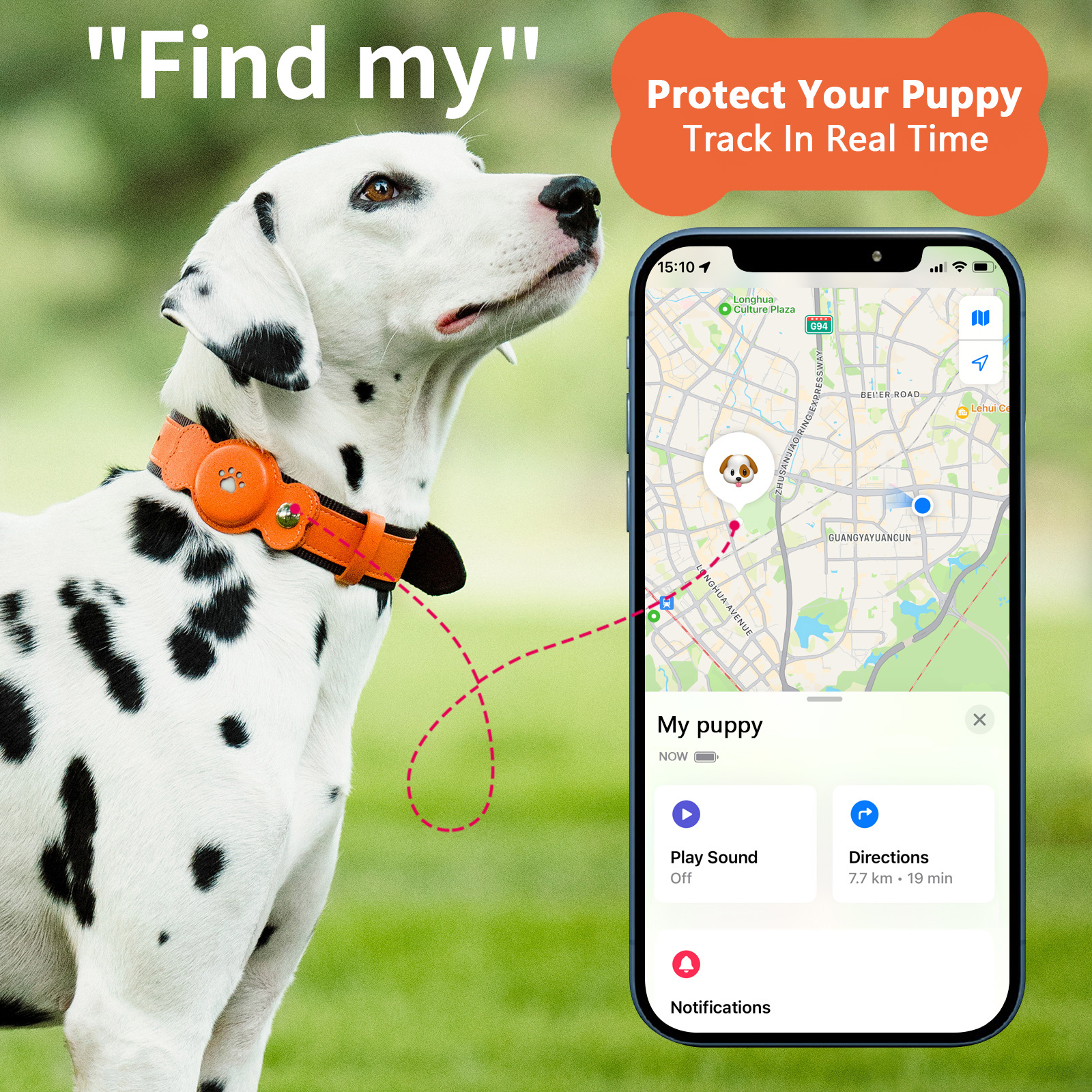 Collar para Perro con Localizador Antipérdida, con Localizador Autorizado por Apple para Rastrear Perros, Producto Premium de Amazon para Uso en Automóviles.