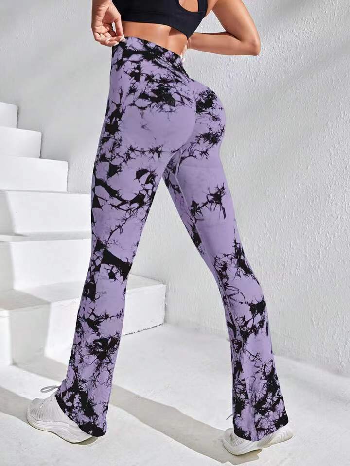 Versión gruesa talla S 200g + sin costuras pantalones de yoga de la aptitud de las mujeres Pantalones deportivos tie-dyed tie-float Hip-lifting pantalones Leggings
