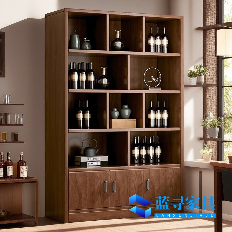 Solid Wood Wine Cabinet Home Living Room Storage Rack Display Cabinet Commercial Simple Small Entrance Cabinet Wall Partition Cabinet Wine Rack