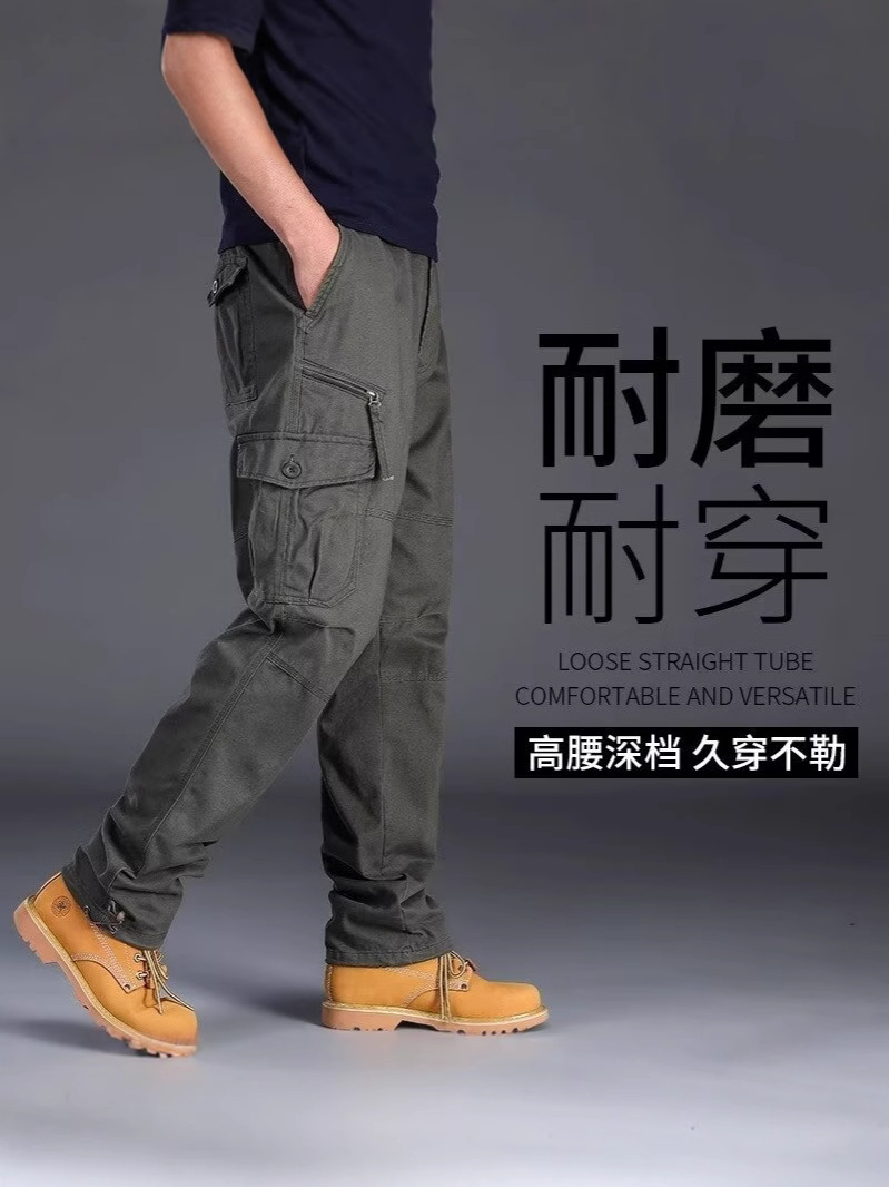 Men's Outdoor Loose Cargo Pants with Multiple Pockets, Casual Straight-Leg Pants, Plus-Size Durable Sports Pants
