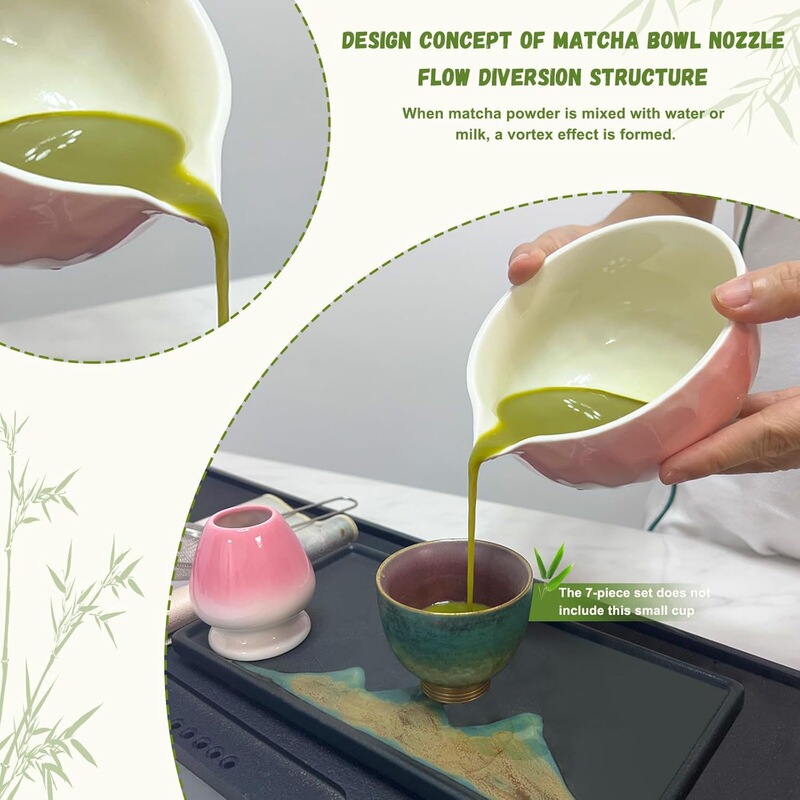 Japanese-style matcha whisk set (7 pieces), including a ceramic tea bowl, a bamboo whisk, and a tea spoon Japanese-style matcha whisk set (7 pieces), including a ceramic tea bowl, a bamboo whisk, and a tea spoon