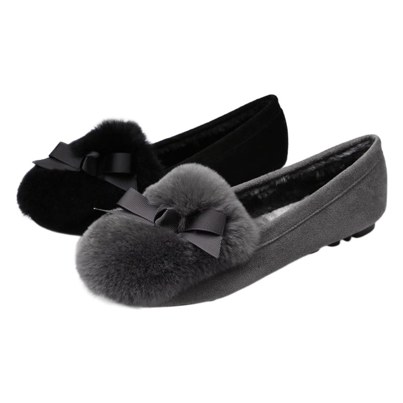 Zapatos de felpa de mujer 2023 Otoño e Invierno Nuevo estilo coreano versátil forrado de lana de piel de conejo plana tallas grandes zapatos de mujer 41-43