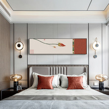 如云情 新中式卧室装饰画主卧床头橙色挂画横幅简约花鸟植物壁画