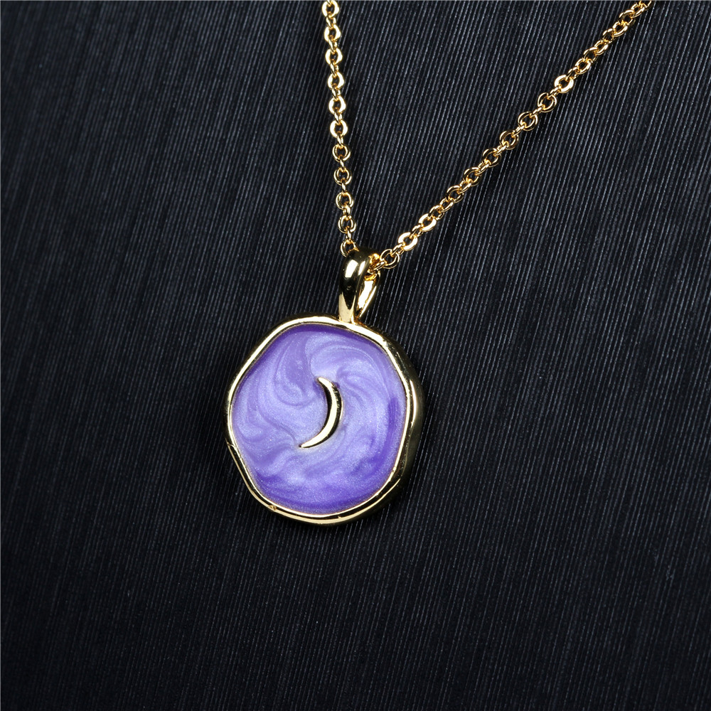 Fashion copper drop oil star and moon necklace wholesale