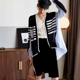 香港潮牌女2020早秋款衬衫拼针织开衫针织衫薄廓形款外套