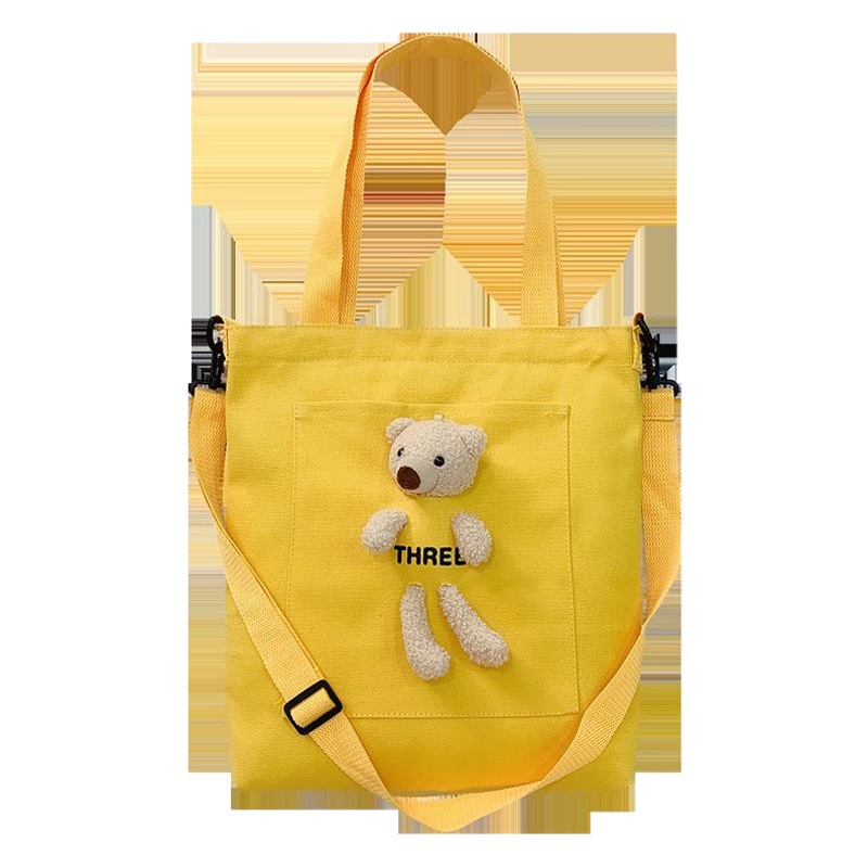 Bear Canvas Bag Women's Large Capacity Bag 2020 New Fashionable Internet Popular Shoulder Tote Bag Student Class Canvas Bag