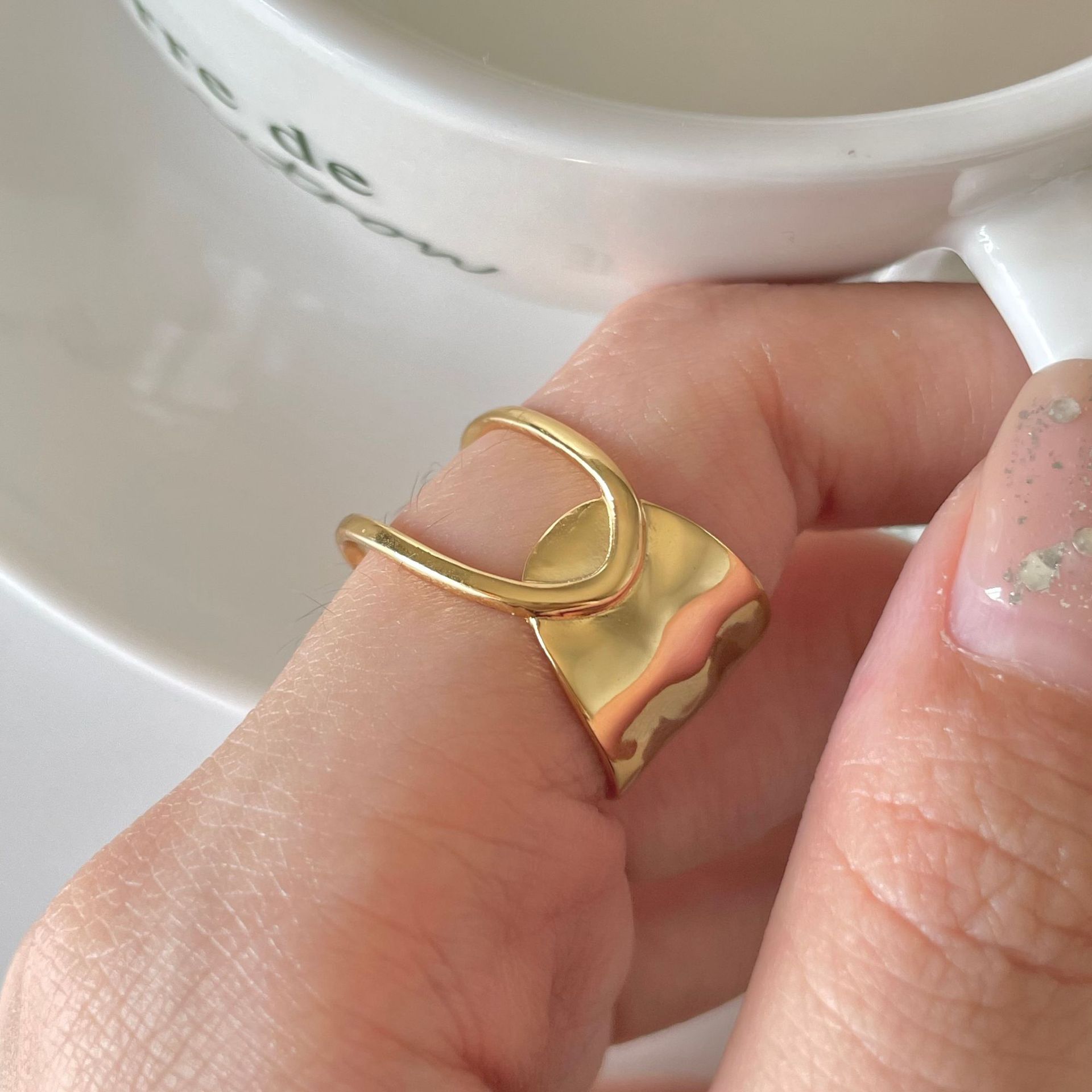 12g Weight Wide Band Ring, Open Ring Classification 925 Sterling Silver Irregular Wide Band Ring Open Ring
