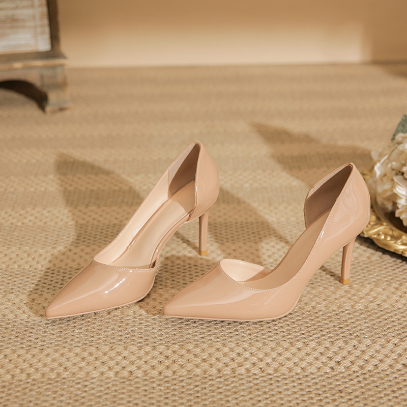 2026 New Pointed-Toe Patent Leather Side-Cut Nude High Heels Women's Stiletto Sexy Fashion Shallow Single Shoes Versatile 2026 New Pointed-Toe Patent Leather Side-Cut Nude High Heels Women's Stiletto Sexy Fashion Shallow Single Shoes Versatile