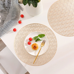 餐墊跨境圓形鏤空隔熱墊 時尚魔方格餐墊PVC家用防燙茶杯墊西餐墊