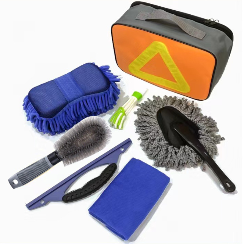 Car Cleaning Set Wheel Brush Round Steel Wire Long Hair Tire Brush U-Shaped Car Wash Tire Brush Home Portable 7-Piece Set