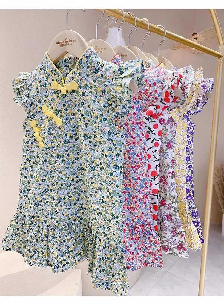 2024 Girls' Summer Dress Children Sweet Princess Skirt Baby Dress Children's Clothing Short Sleeve Cheongsam Dress 6166