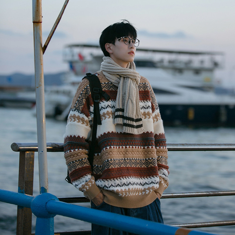 Thickened sweater sweater winter fairisland vintage Christmas Men's Japanese lazy feeling inner fashion brand retro cross-border