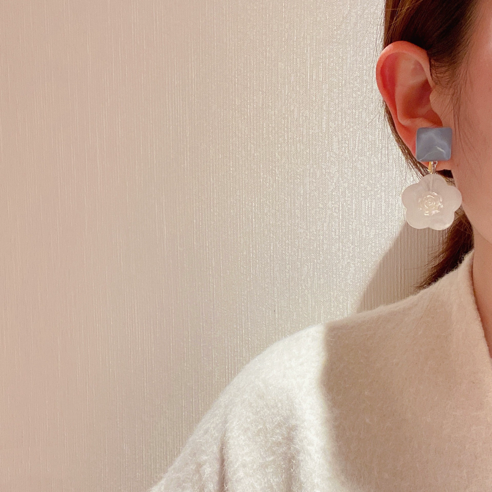 Ink, fresh earrings, ear clips, S925, silver 925 sample, flowered