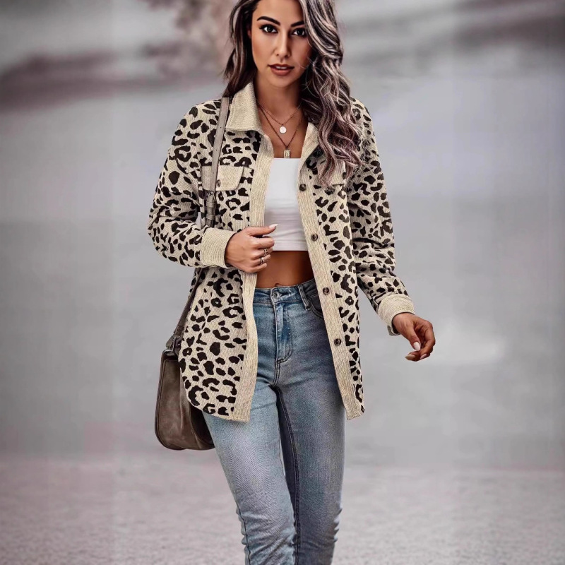 Amazon 2026 European and American Cross-Border New Women's Fashion Autumn and Winter Leopard Print Button Long-Sleeve Jacket for Women