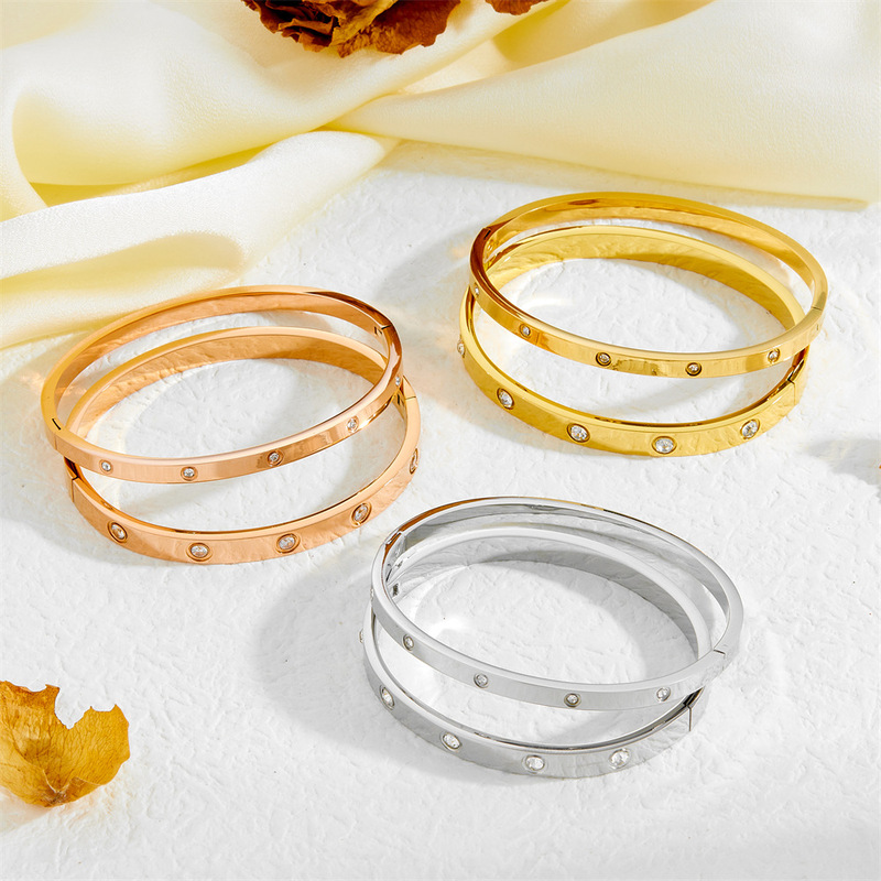 Titanium Steel Fashion Couple Ten Diamond Titanium Steel Bracelet Trendyy Gypsophila Full Diamond Titanium Steel Jewelry Nail Stainless Steel Bracelet