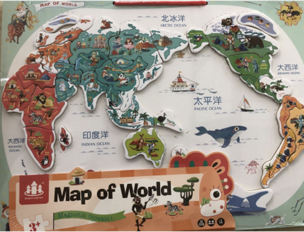 Madera Magnetic China Mapa del mundo Rompecabezas tridimensional Jardín de infantes Regalos para toda la clase Juguetes pequeños Regalos de recompensa