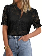 A 13353 Elegant Lace Short Sleeve Button Shirt ������˿����