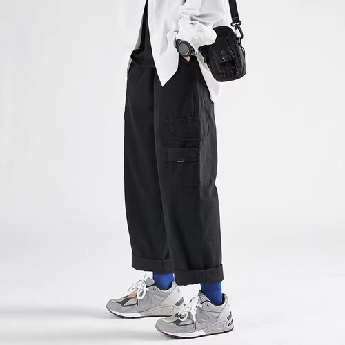 Men's Versatile Straight Leg Casual Loosely Fitted Work Pants with Hong Kong Style Ins Pure Color Daywear Pants