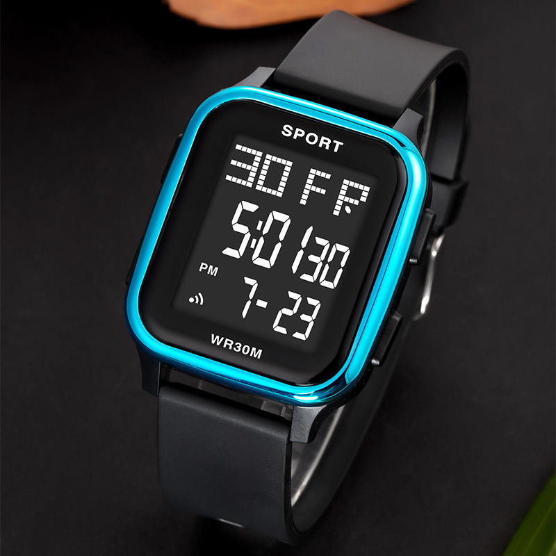Reloj electrónico deportivo al aire libre cuadrado de moda, cronógrafo luminoso multifuncional, fabricante de relojes electrónicos de moda para estudiantes al por mayor