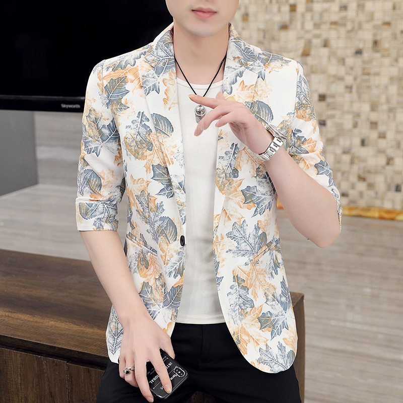 Men's Spring and Summer Thin Mid-Sleeve Suit Stylist Night Fashion Single Top Coat Korean Style Slim-fit Small Suit Men's Spring and Summer Thin Mid-Sleeve Suit Stylist Night Fashion Single Top Coat Korean Style Slim-fit Small Suit