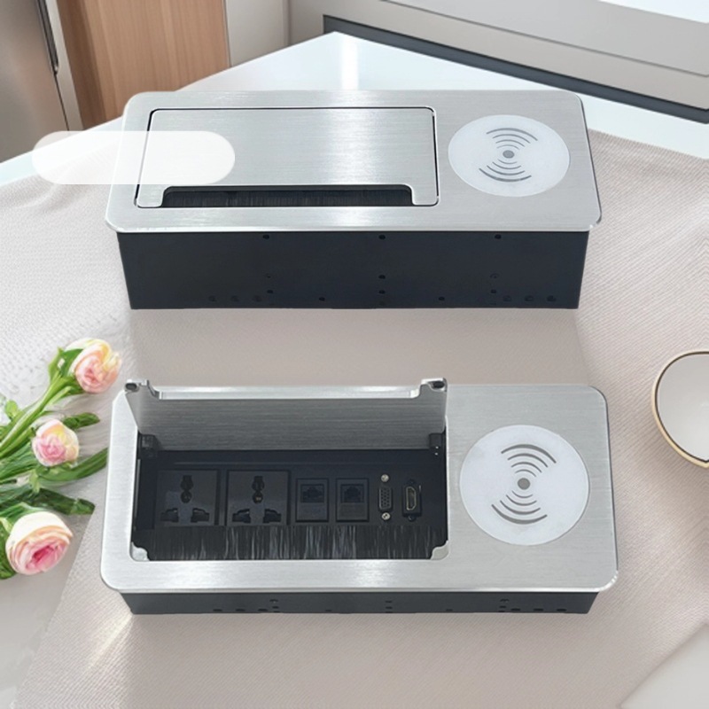 吉睿宝多功能桌面插座嵌入式USB-C/USB-A无线充电翻盖插座线盒