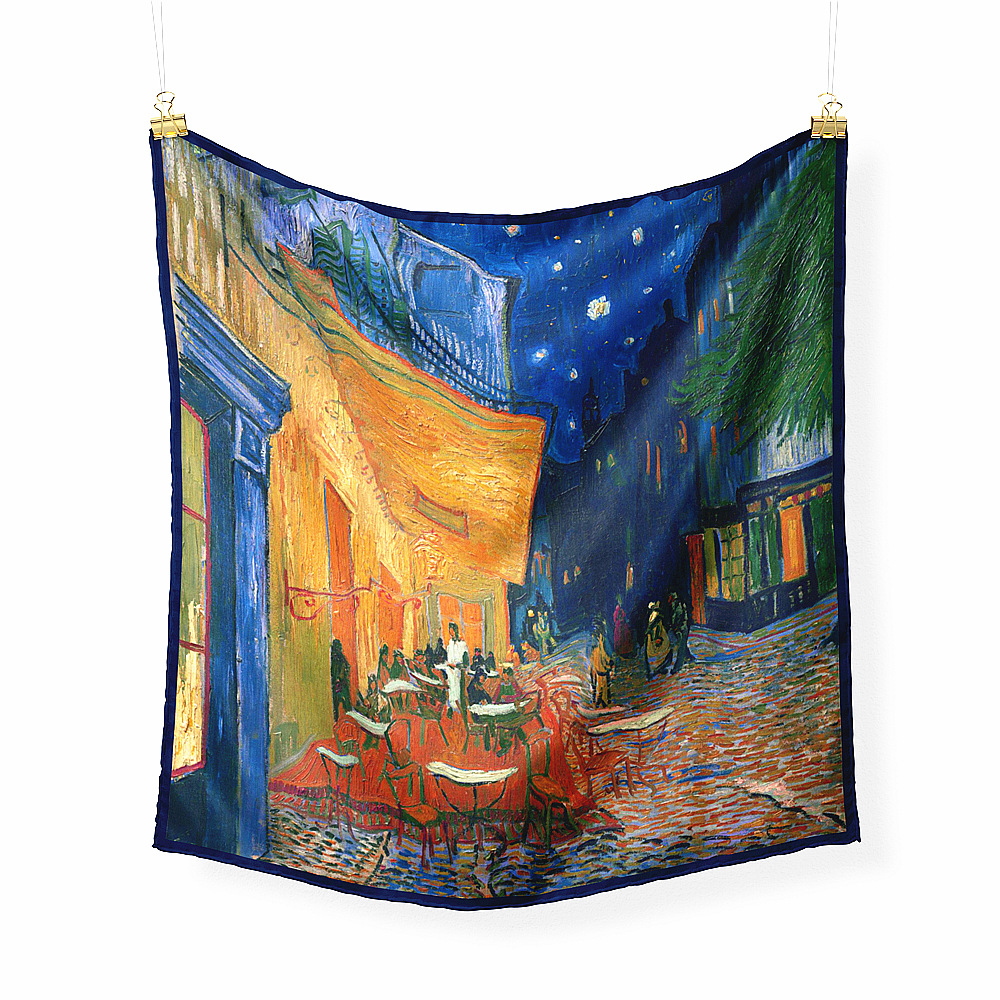 40g Weight An Gogh Oil Painting Cafe Ladies Twill Small Square Scarf Small Silk Scarf