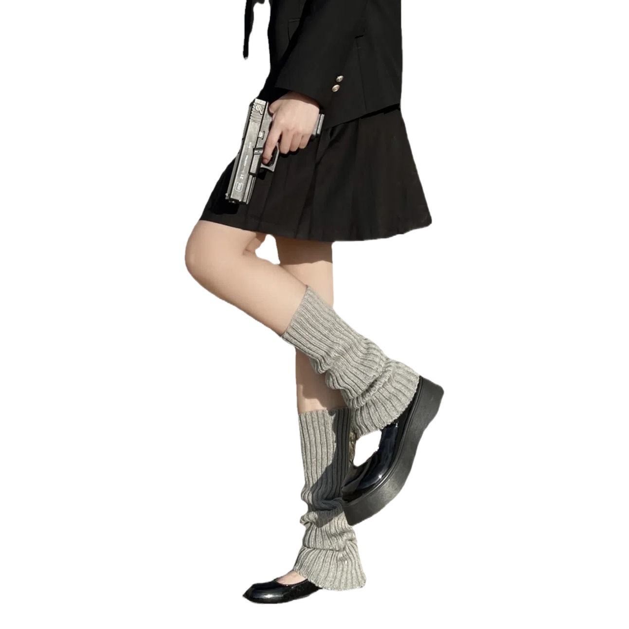 [El mismo estilo con el pequeño libro rojo] Otoño e Invierno engrosado Gris todo partido japonés color sólido rayas verticales JK calcetines de pantorrilla calcetines de pila