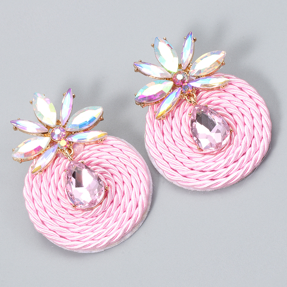 fashion rhinestone geometric round earrings