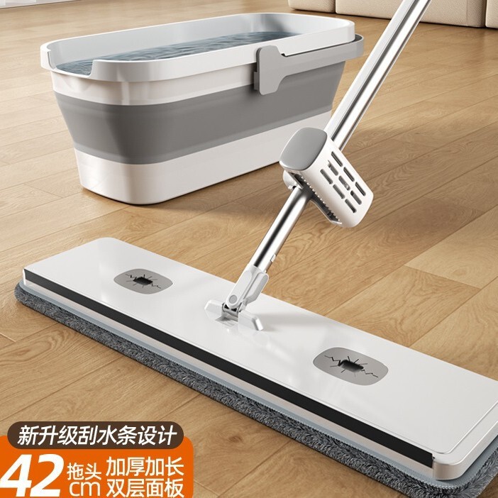 Lazy Mop for Home Use, Hands-Free Flat Mop, Dual-Use for Dry and Wet, Labor-Saving, Absorbent Mop with Bucket