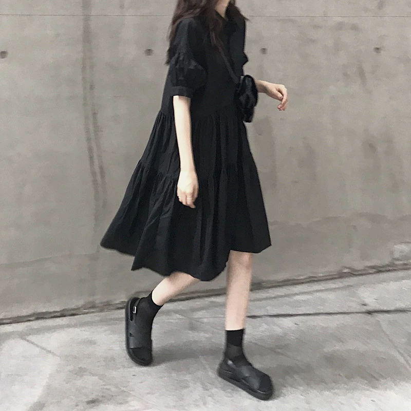Платье, ретро лето oversize французский западный стиль, плюс-размер черное, размеры M–4XL
