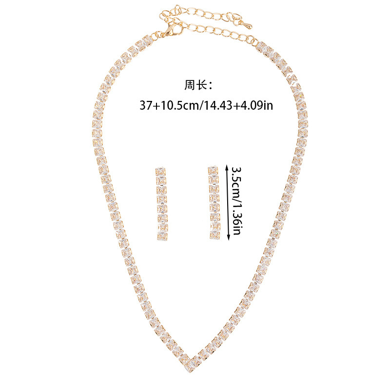 欧美INS正方锆简约流苏耳环V形项链首饰饰品 跨境货源新娘婚礼套|undefined