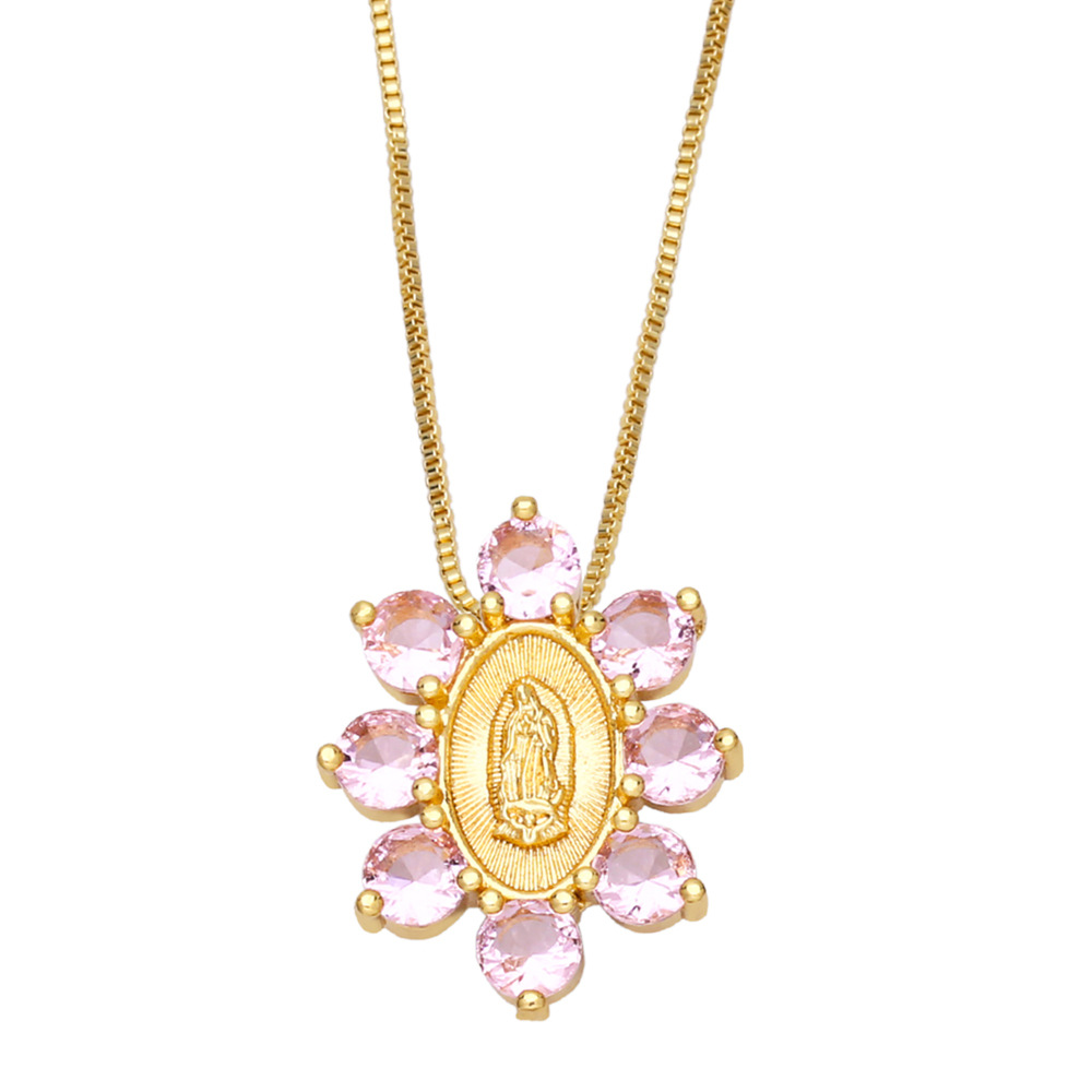New Color Zircon Virgin Mary Copper 18K Gold-plated Necklace