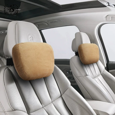 Headrest, Vehicle Headrest Suede Car - upgraded-punched-suede-cognac-color-set-of-two