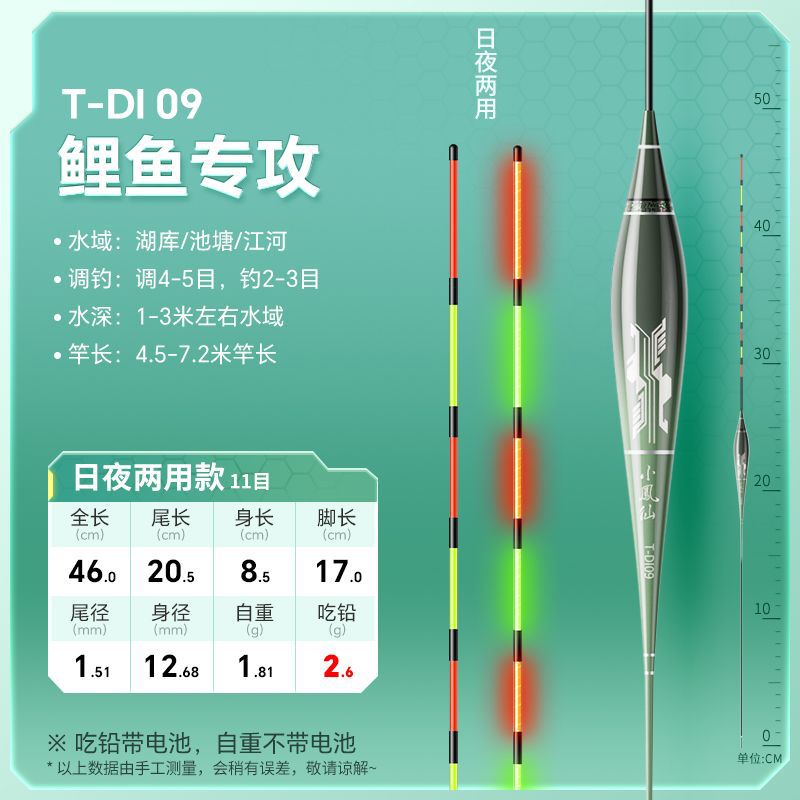 Nocturno flotante gancho de mordida decolor alta sensibilidad día y noche doble uso electrónico llamativo flotante salvaje carpa carpa flotante fábrica de comercio