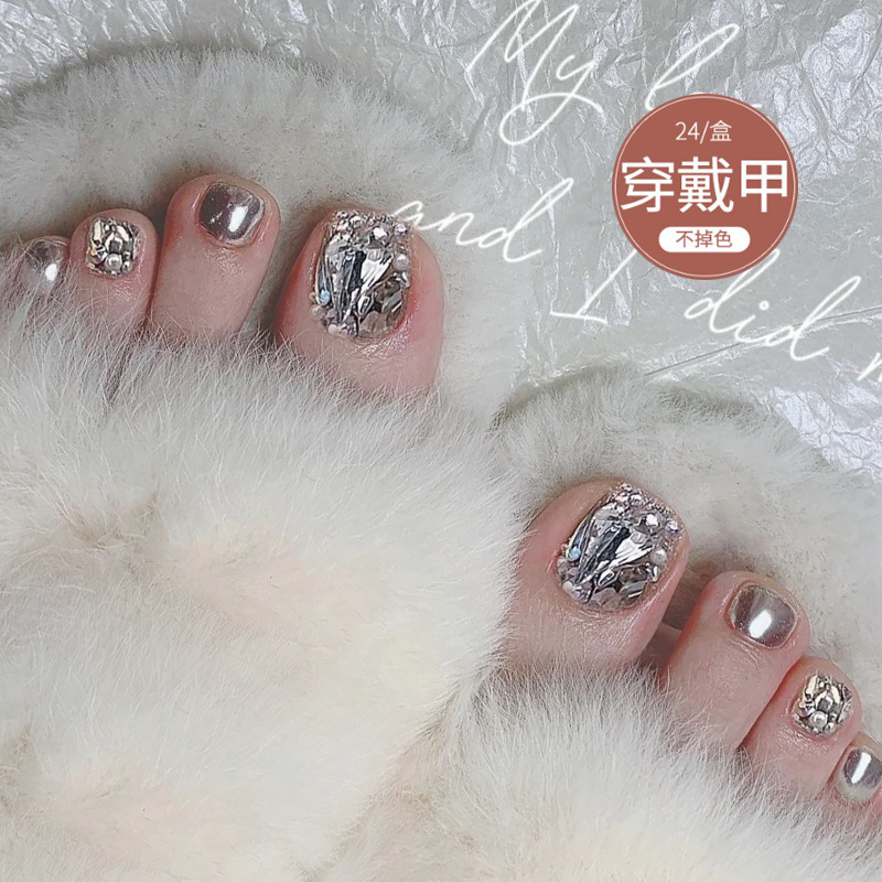 JZ-081 wear nail nail nail piece wholesale summer silver full diamond nail stickers removable piece waterproof foot nail
