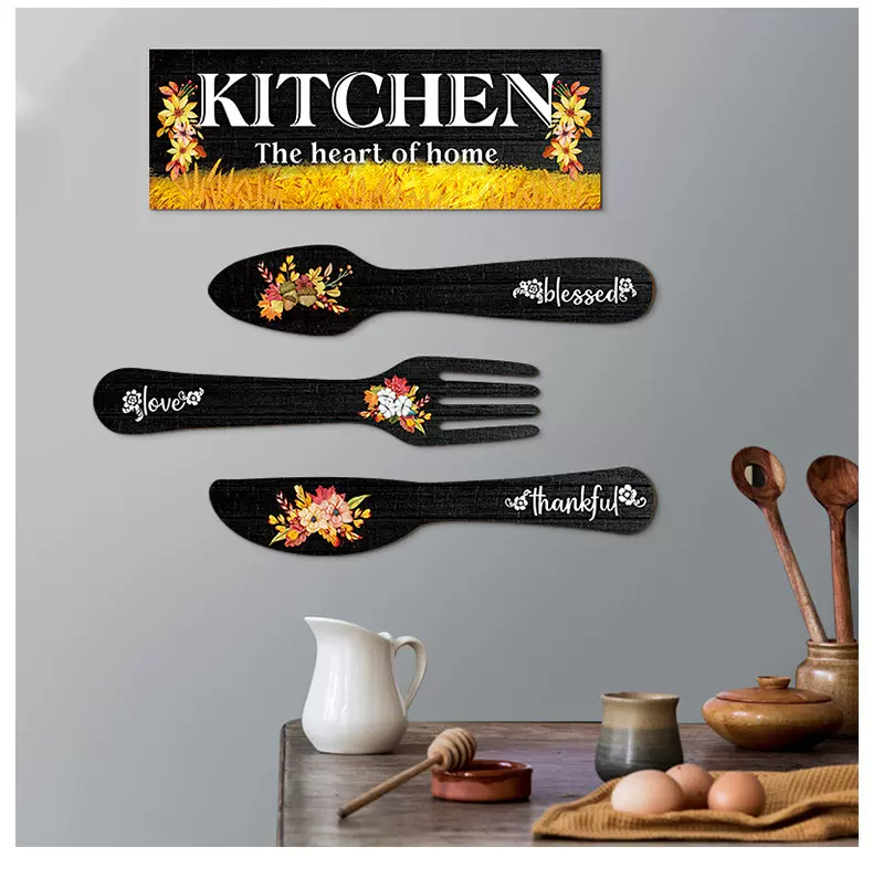 墙饰壁挂厨房餐厅墙壁装饰木质挂牌EAT刀叉家居装饰悬挂木牌壁饰