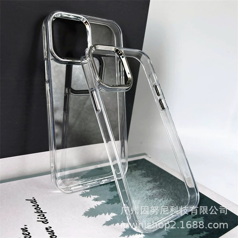 Прозрачная гальваническая кнопка космического корпуса DIY канавка корпуса яблоко 16E мобильный телефон чехол iPhone16promax