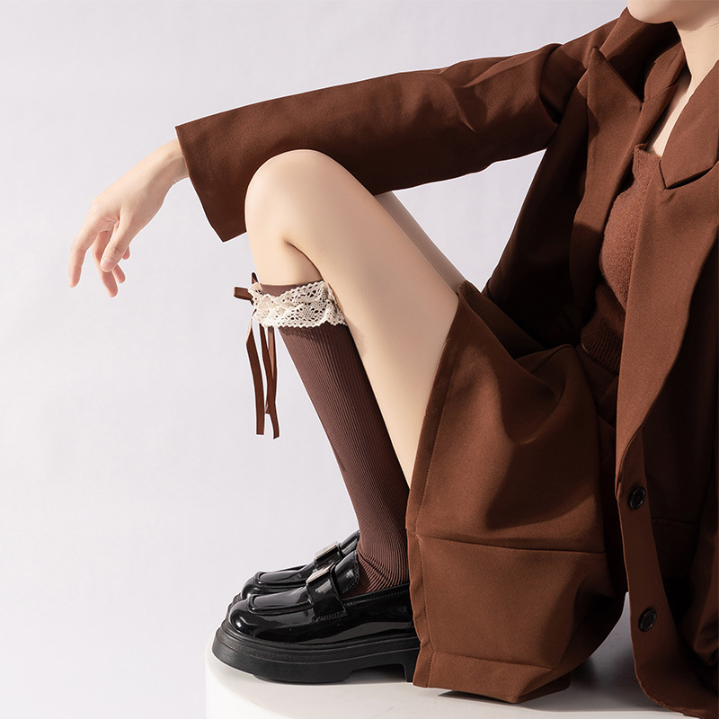 encaje Lolita pantorrilla de lazo de arco de presión jk largo estilo académico con botas adelgazante estilo de ballet rodillas