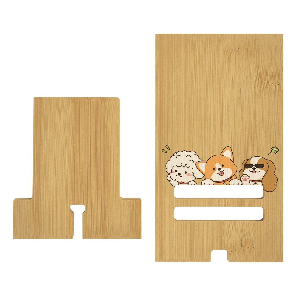 Fábrica directa de transferencia térmica de bambú soporte de madera portátil agujero de carga soporte de teléfono móvil de escritorio al por mayor