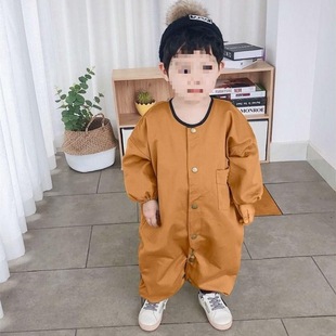 Baby Crawling Clothes Baby Anti-Dirty One-Piece Boys and Girls Pure Cotton Smock Kidsren's Long-Sleeved Reverse Wear Fashion Clothes