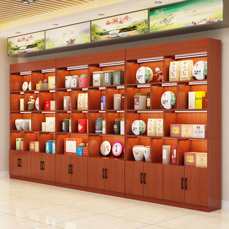 新中式多宝阁茶叶展示柜摆件置物架货柜展柜博古架实木茶叶店货架