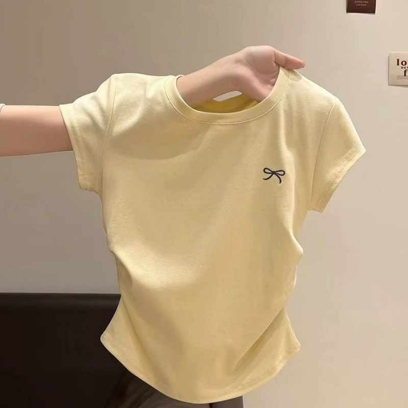 Летний дизайнерский укороченный свитер, круглый воротник, тренд сезона, slim fit