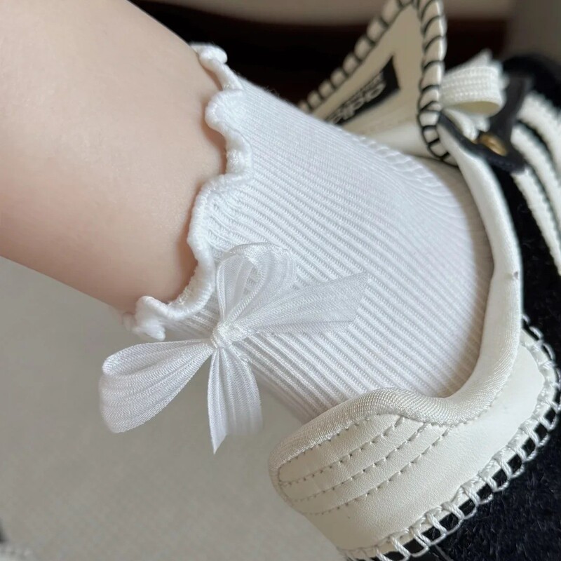 大蝴蝶结中筒袜棉袜纯色欧美风泡泡口女袜子蝴蝶结|undefined