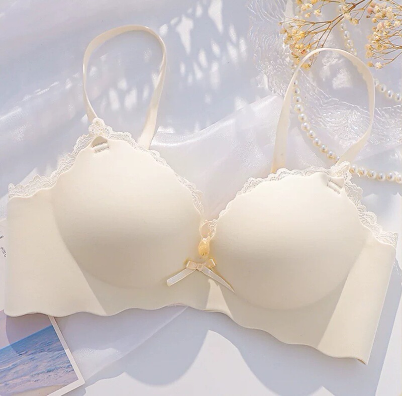 纯色蝴蝶结无痕美背内衣女士小胸聚拢显大防下垂无钢圈收副乳文胸|undefined