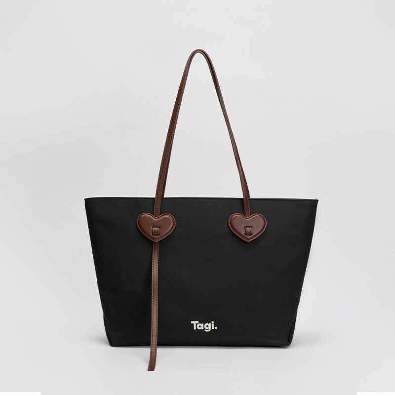 Tagi.「People Make Happy」ラブナイロン大容量バッグ シンプルコントラストカラーショルダーバッグ 通勤トートバッグ|undefined