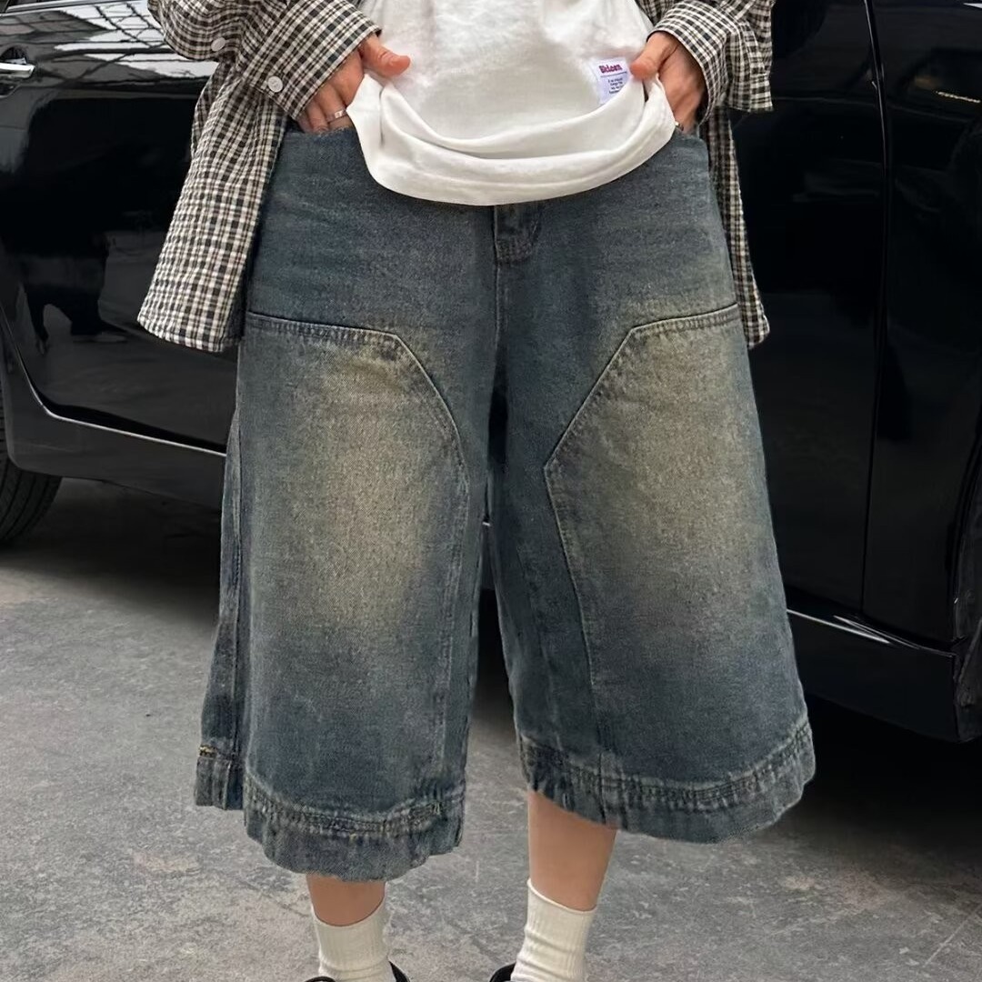 2025 Thin Denim Shorts Men's Summer New Straight Five-point Pants Fashionable Brand American Casual High Street Trendy Pants