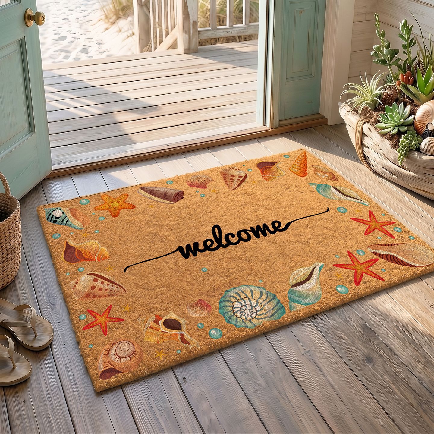 Cross-border new style imitation coconut palm floor mat, customizable, stain-resistant, wear-resistant, non-slip, American-style absorbent dirt-trapping entrance door mat