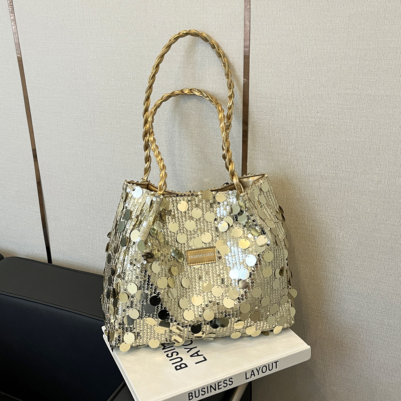 2025 otoño invierno popular bolsas de brazo estilo coreano nicho diseño de gran sequinilla bolsas de tote estilo extranjero versátil de hombro único bolsas inclinadas