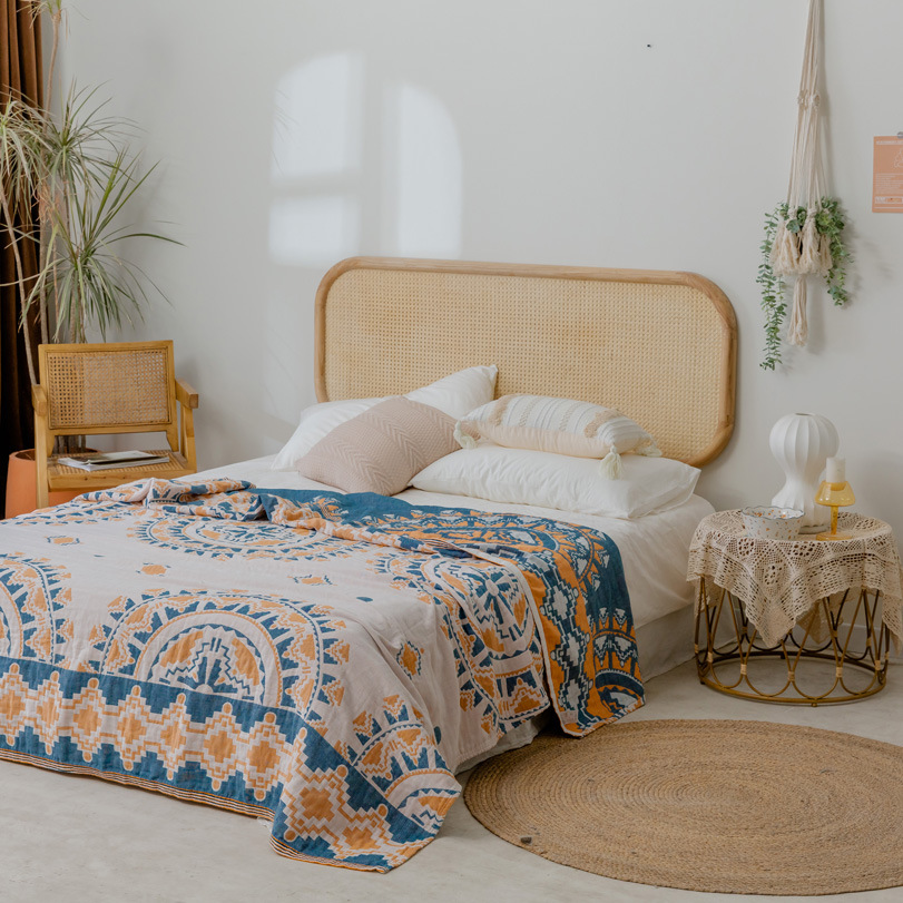 New Arrival All-Cotton Four-Layer Towel Quilt, Gauze Blanket – Perfect for Single or Double Beds, Summer Cooling Comfort, Bohemian Style, Also Ideal as a Sofa Throw or Cover.