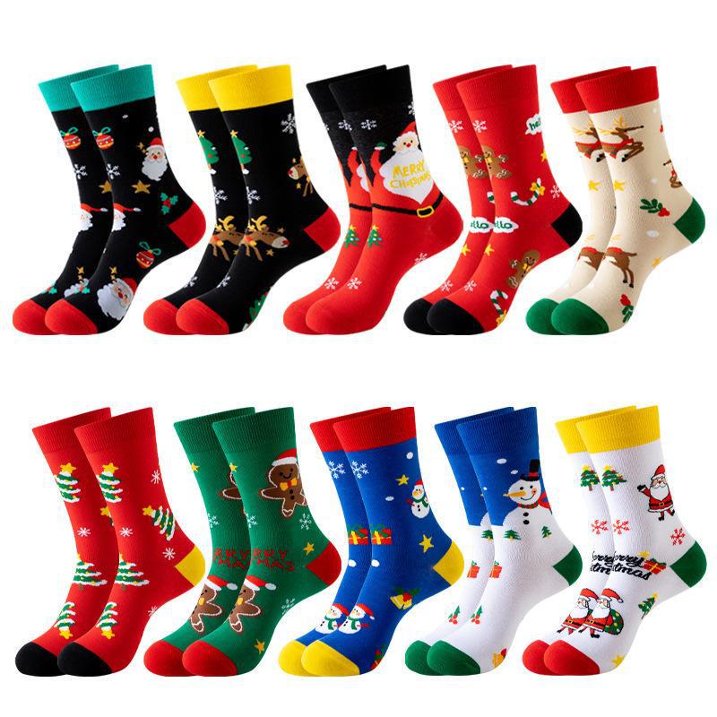 2024 New Christmas Socks Cartoon Santa Claus Elk Cotton Socks Trendy Cross Border Socks Happy Socks Holiday Socks